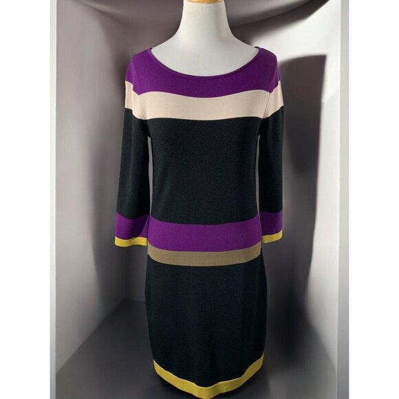 Nine West Small Black Multicolor Color block Quarter Sleeve Shift Midi Dress - Picture 2 of 9